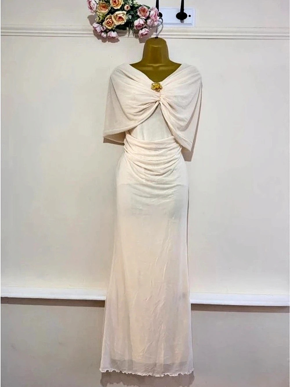 Draped Maxi Dress in White